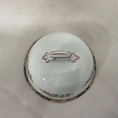 -123- White & Floral | Marked | Covered Butter Dish