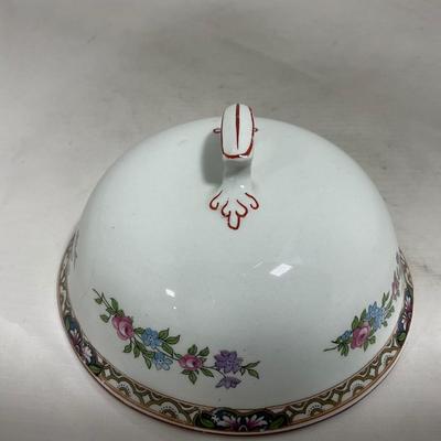 -123- White & Floral | Marked | Covered Butter Dish