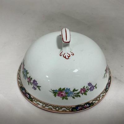 -123- White & Floral | Marked | Covered Butter Dish