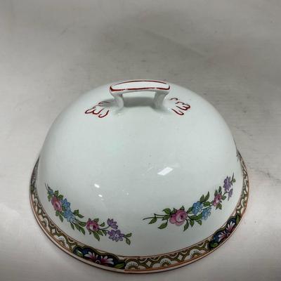 -123- White & Floral | Marked | Covered Butter Dish