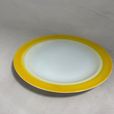 -124- White & Yellow | Pear Finial | Marked | Covered Butter Dish