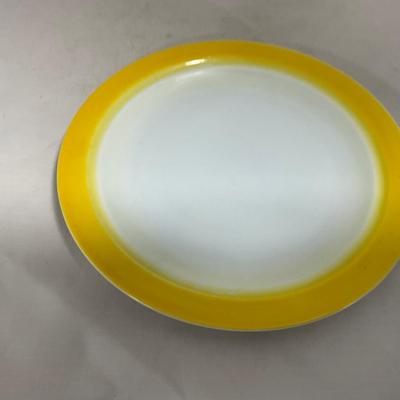 -124- White & Yellow | Pear Finial | Marked | Covered Butter Dish