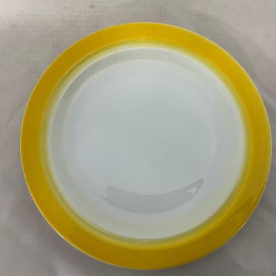 -124- White & Yellow | Pear Finial | Marked | Covered Butter Dish