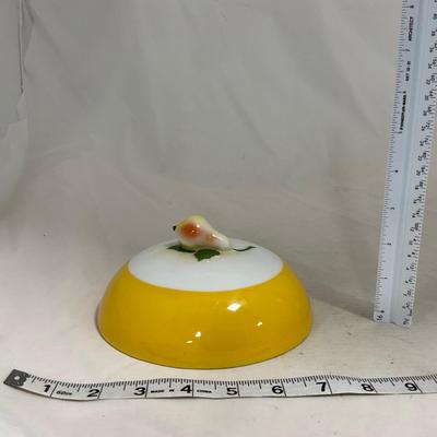 -124- White & Yellow | Pear Finial | Marked | Covered Butter Dish