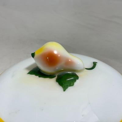 -124- White & Yellow | Pear Finial | Marked | Covered Butter Dish