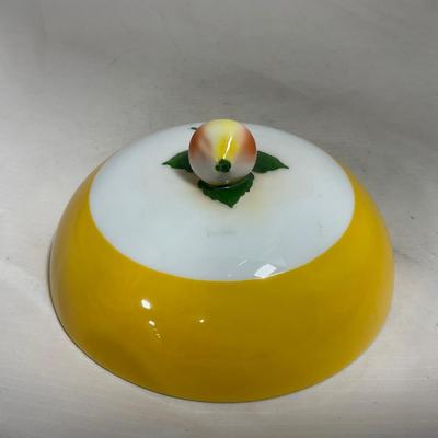 -124- White & Yellow | Pear Finial | Marked | Covered Butter Dish