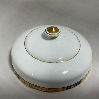 -125- White & Floral | Marked | Covered Butter Dish