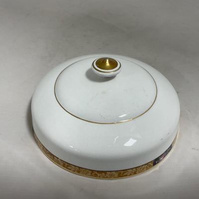 -125- White & Floral | Marked | Covered Butter Dish
