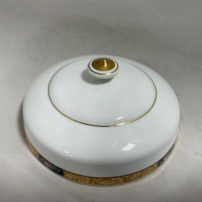 -125- White & Floral | Marked | Covered Butter Dish