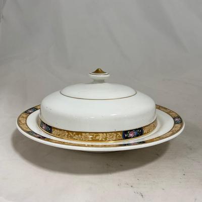 -125- White & Floral | Marked | Covered Butter Dish
