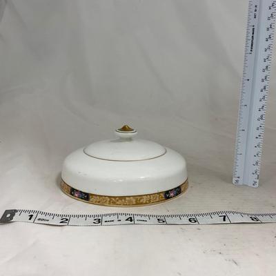 -125- White & Floral | Marked | Covered Butter Dish