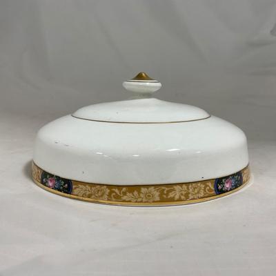 -125- White & Floral | Marked | Covered Butter Dish