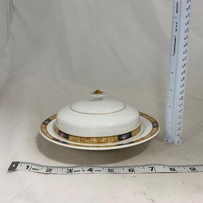 -125- White & Floral | Marked | Covered Butter Dish