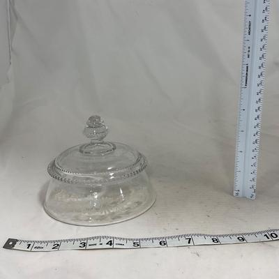 -126- Clear Glass & Floral | Marked | Covered Butter Dish
