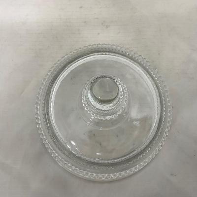 -126- Clear Glass & Floral | Marked | Covered Butter Dish