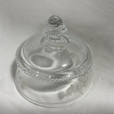 -126- Clear Glass & Floral | Marked | Covered Butter Dish