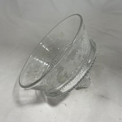 -126- Clear Glass & Floral | Marked | Covered Butter Dish