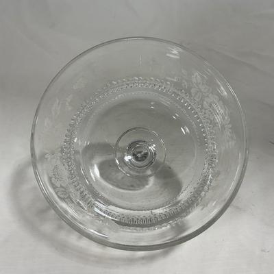 -126- Clear Glass & Floral | Marked | Covered Butter Dish