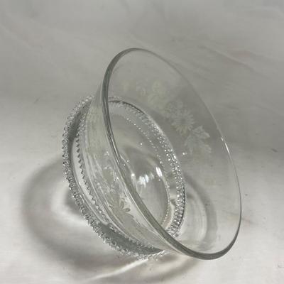 -126- Clear Glass & Floral | Marked | Covered Butter Dish