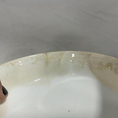 -127- White & Tan | Marked | Covered Butter Dish