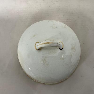 -127- White & Tan | Marked | Covered Butter Dish