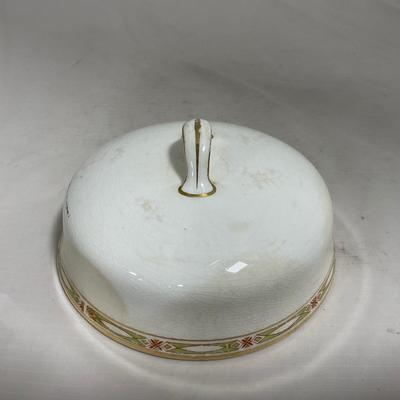 -127- White & Tan | Marked | Covered Butter Dish