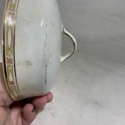 -127- White & Tan | Marked | Covered Butter Dish