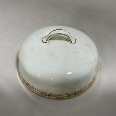 -127- White & Tan | Marked | Covered Butter Dish