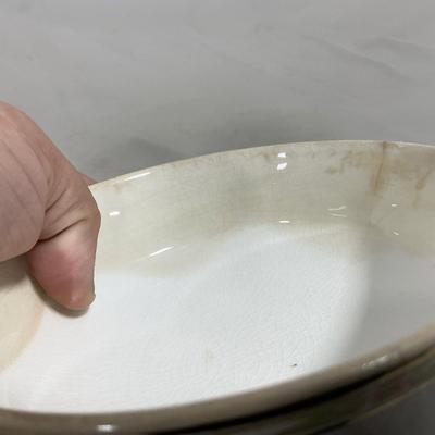 -127- White & Tan | Marked | Covered Butter Dish