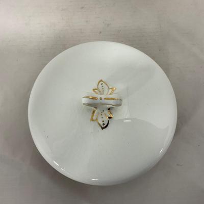 -129- White Blue Red & Gold | Insert | Marked W. H. Grinoley & Co | Covered Butter Dish