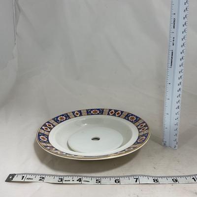 -129- White Blue Red & Gold | Insert | Marked W. H. Grinoley & Co | Covered Butter Dish
