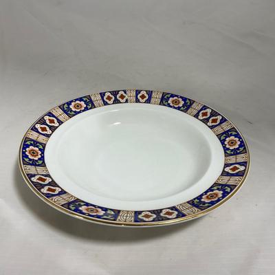 -129- White Blue Red & Gold | Insert | Marked W. H. Grinoley & Co | Covered Butter Dish