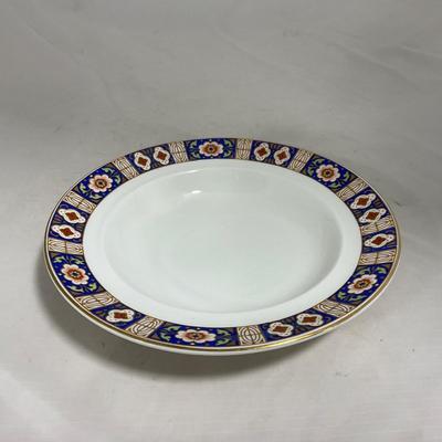 -129- White Blue Red & Gold | Insert | Marked W. H. Grinoley & Co | Covered Butter Dish