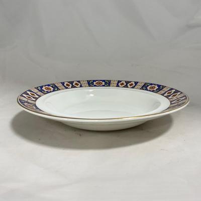 -129- White Blue Red & Gold | Insert | Marked W. H. Grinoley & Co | Covered Butter Dish