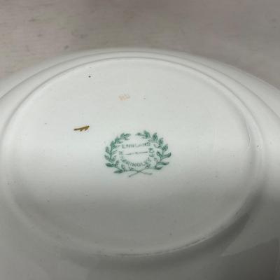 -129- White Blue Red & Gold | Insert | Marked W. H. Grinoley & Co | Covered Butter Dish
