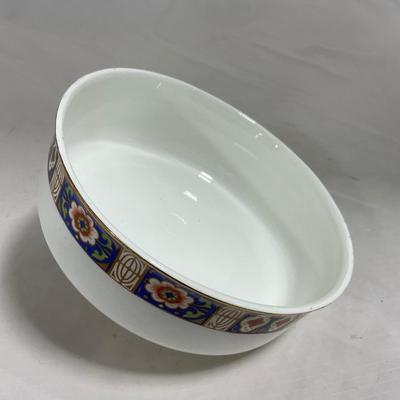 -129- White Blue Red & Gold | Insert | Marked W. H. Grinoley & Co | Covered Butter Dish