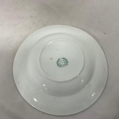 -129- White Blue Red & Gold | Insert | Marked W. H. Grinoley & Co | Covered Butter Dish