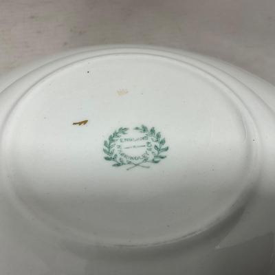-129- White Blue Red & Gold | Insert | Marked W. H. Grinoley & Co | Covered Butter Dish