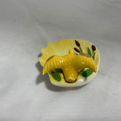 -132- Yellow with Green & Brown Accents | Duck Tray | Marked Zanesville USA