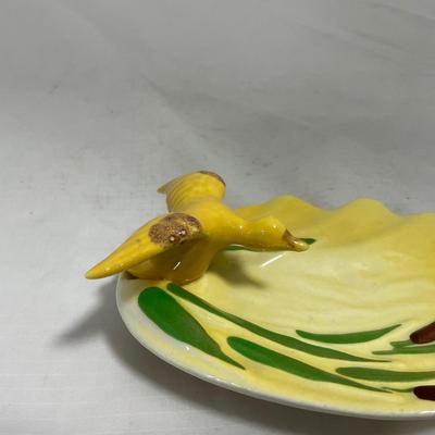 -132- Yellow with Green & Brown Accents | Duck Tray | Marked Zanesville USA