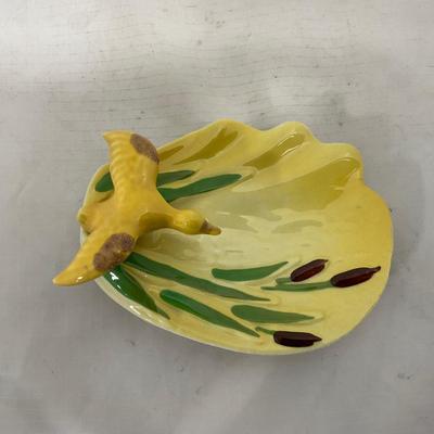 -132- Yellow with Green & Brown Accents | Duck Tray | Marked Zanesville USA