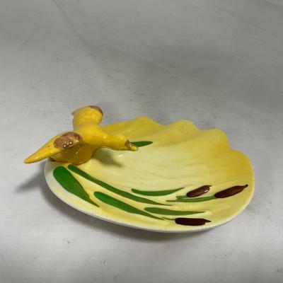 -132- Yellow with Green & Brown Accents | Duck Tray | Marked Zanesville USA