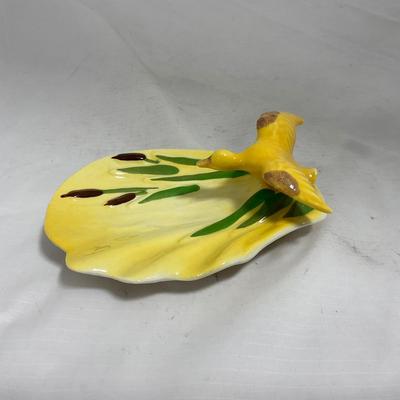 -132- Yellow with Green & Brown Accents | Duck Tray | Marked Zanesville USA