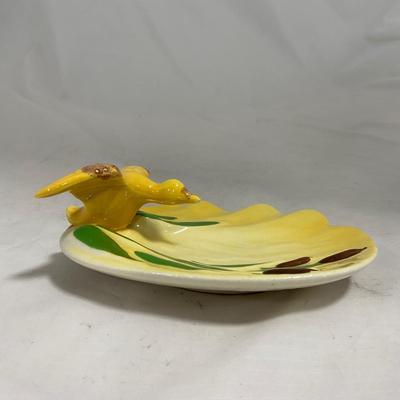 -132- Yellow with Green & Brown Accents | Duck Tray | Marked Zanesville USA