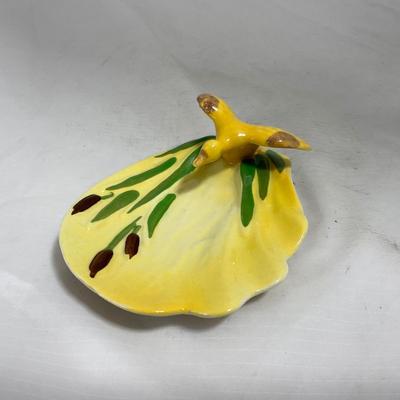 -132- Yellow with Green & Brown Accents | Duck Tray | Marked Zanesville USA