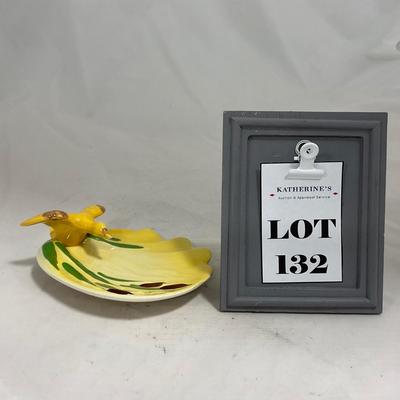 -132- Yellow with Green & Brown Accents | Duck Tray | Marked Zanesville USA