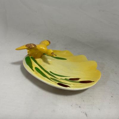 -132- Yellow with Green & Brown Accents | Duck Tray | Marked Zanesville USA