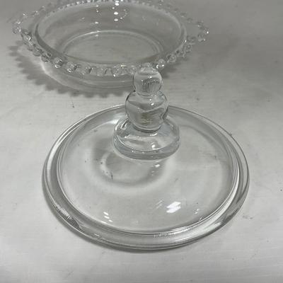 -134- Clear Glass | Candlewick Style | Two Covered Butter Dishes | Pedestal Dish | Creamer & Sugar
