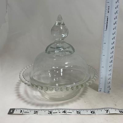 -134- Clear Glass | Candlewick Style | Two Covered Butter Dishes | Pedestal Dish | Creamer & Sugar