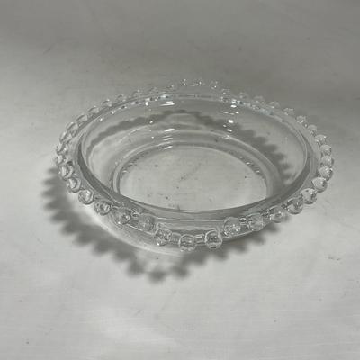 -134- Clear Glass | Candlewick Style | Two Covered Butter Dishes | Pedestal Dish | Creamer & Sugar